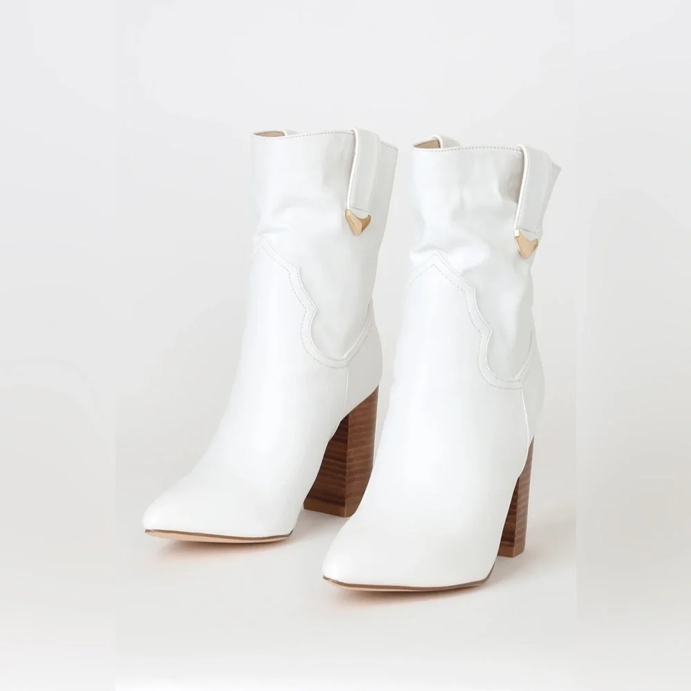Lulus | Taryne White Pointed-Toe Booties Size 9 Boho Western Fall Vibes